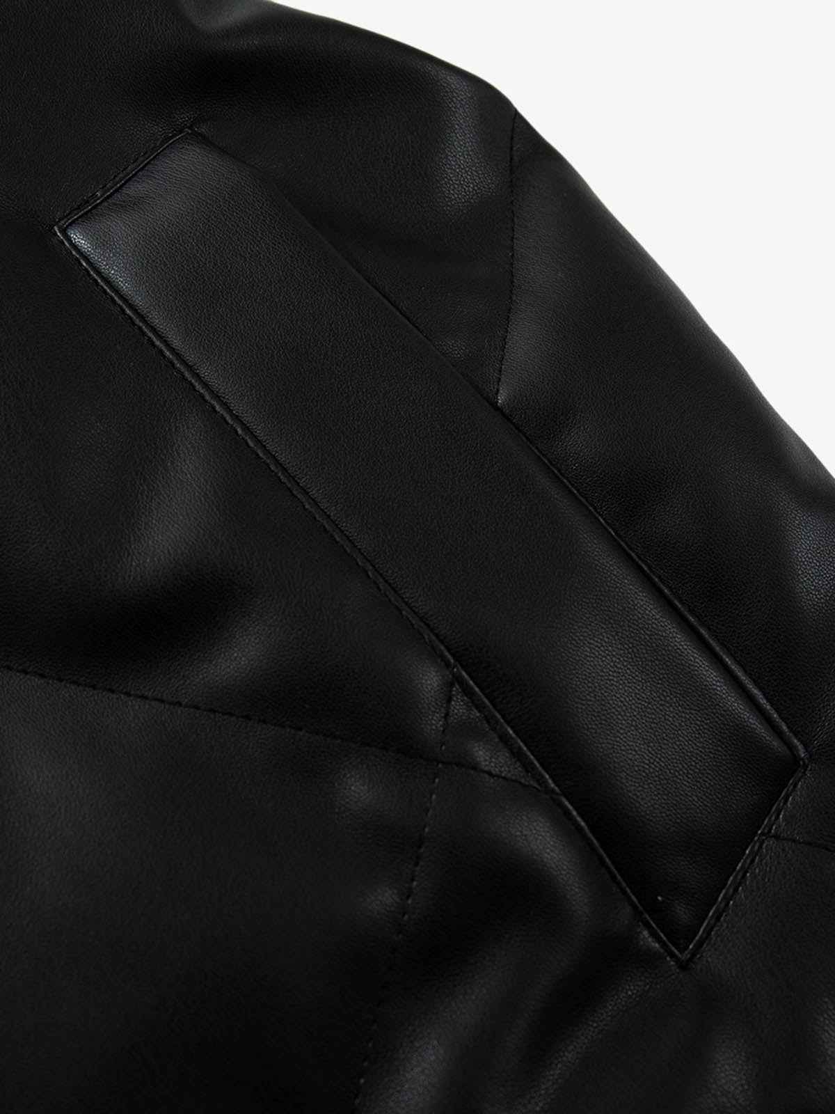 Minimalist Faux Leather Stand Collar Puffer Vest