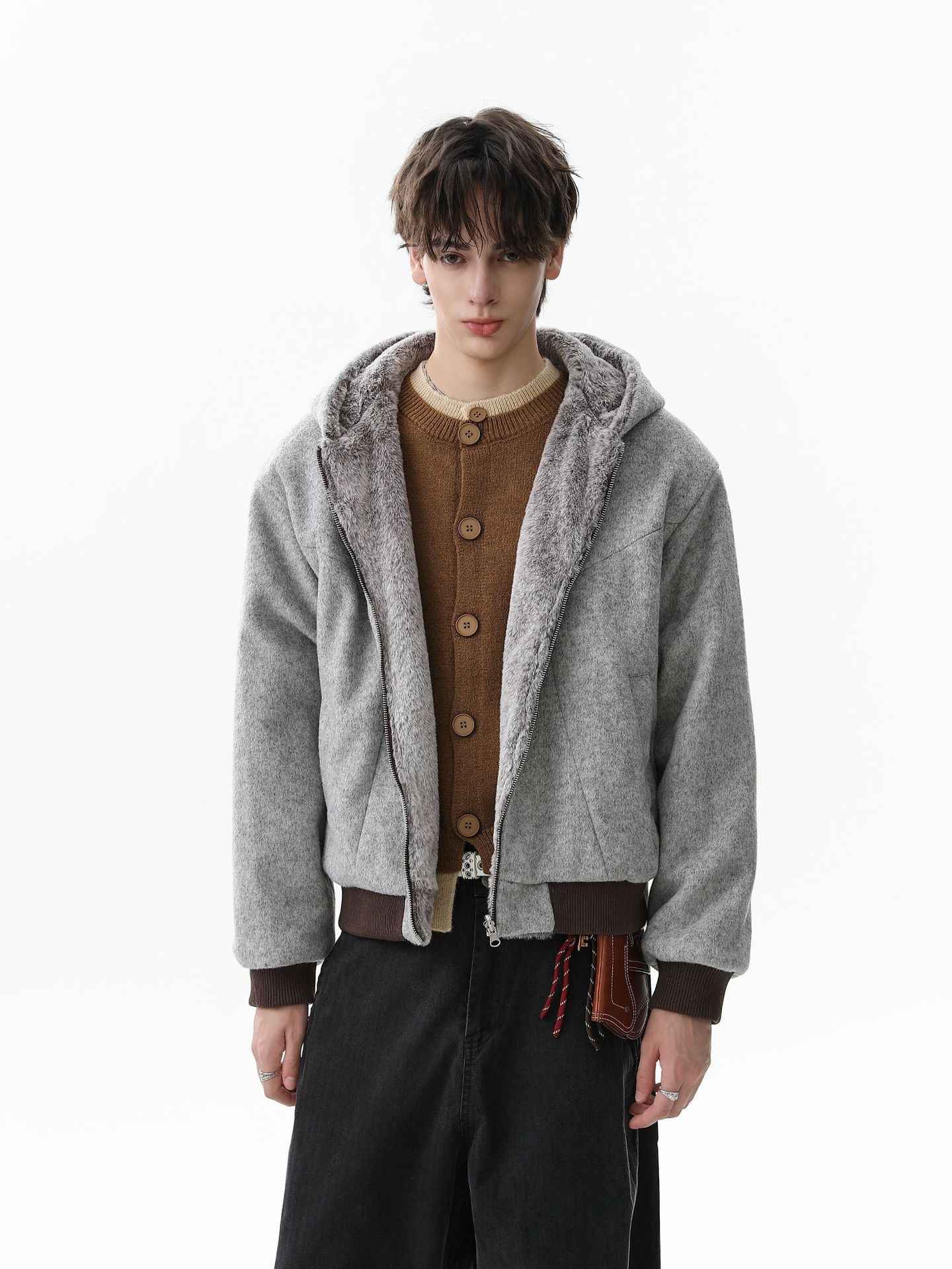 Retro Reversible Fleece Lined Zip-up Hooded Jacket
