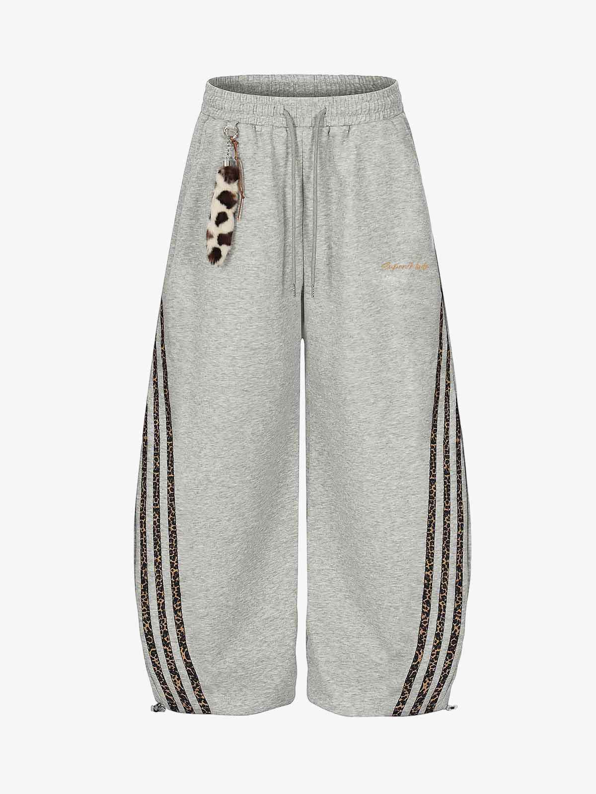 Leopard Stripe Charm Wide Leg Drawstring Sweatpants