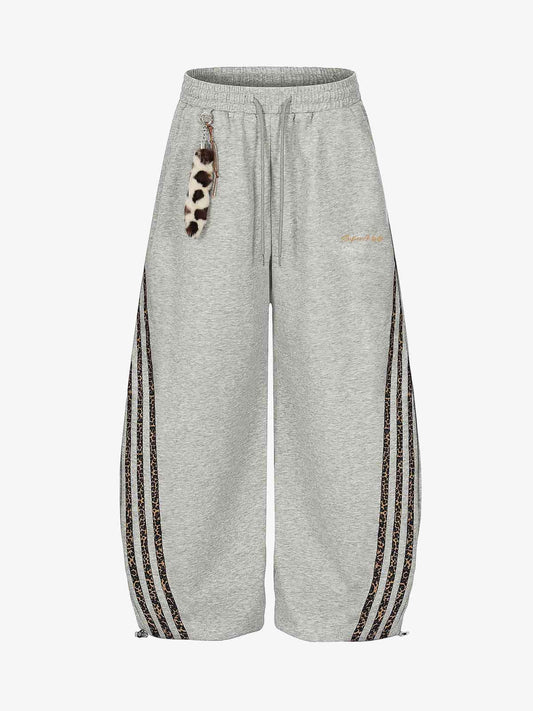 Leopard Stripe Charm Wide Leg Drawstring Sweatpants