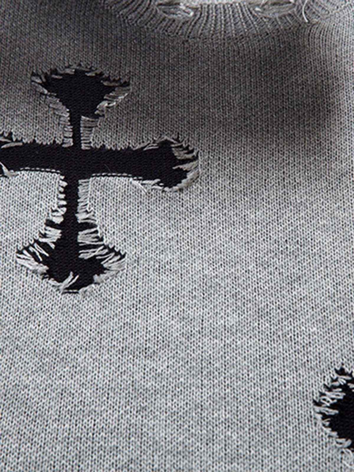 Vintage Spray-Painted Cross Hole Knit Sweater