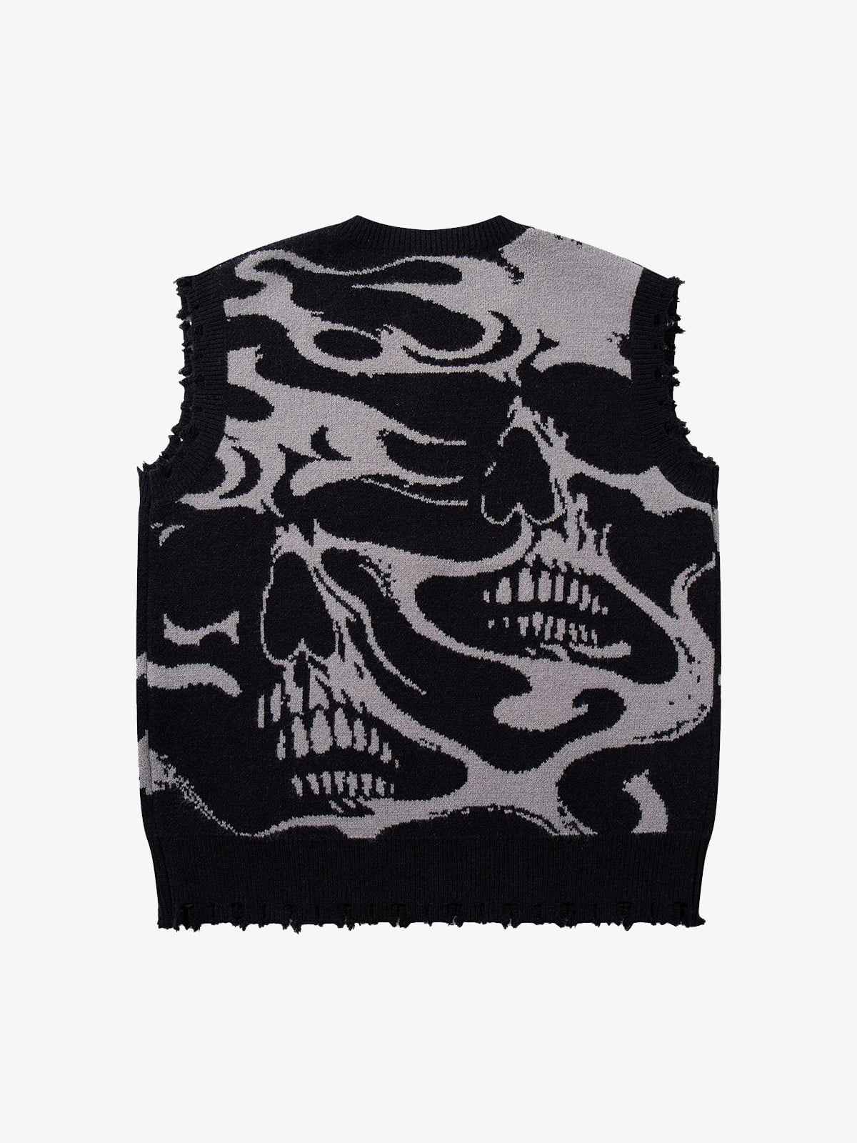 High Street Dark Skull Frayed-edge V-neck Sweater Vest