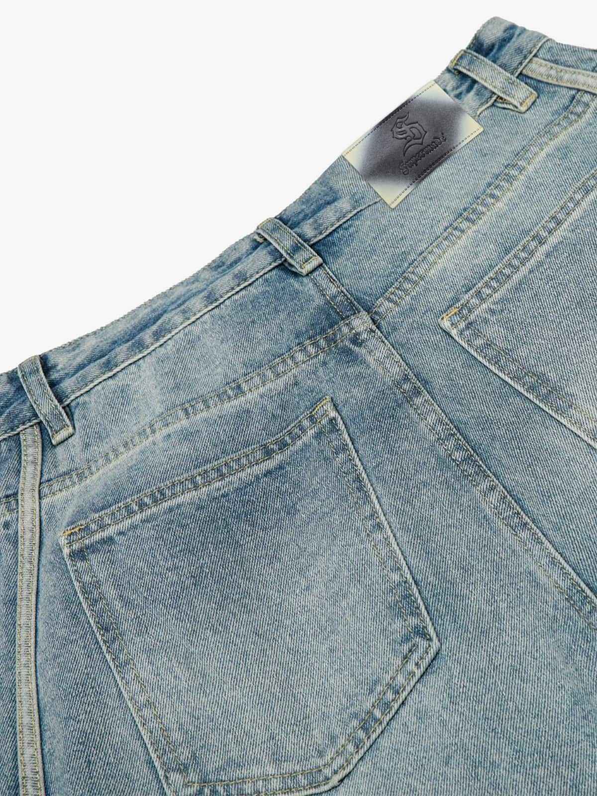 Retro Washed Side Striped Barrel Denim Jeans