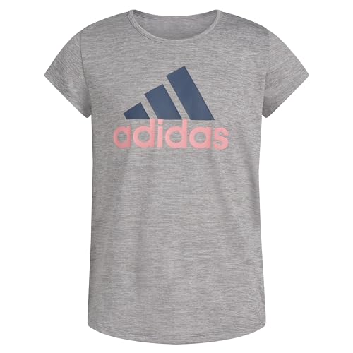 adidas Girls Big Short Sleeve Aeroready Poly Scoop Neck Tee T-Shirt Heathered Grey