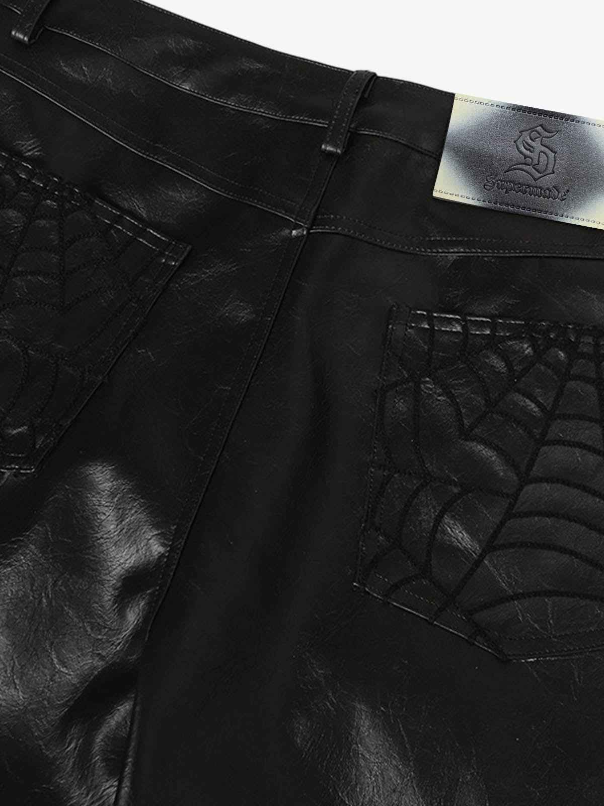 Spider Web Embossed Faux Leather Wide Leg Pants