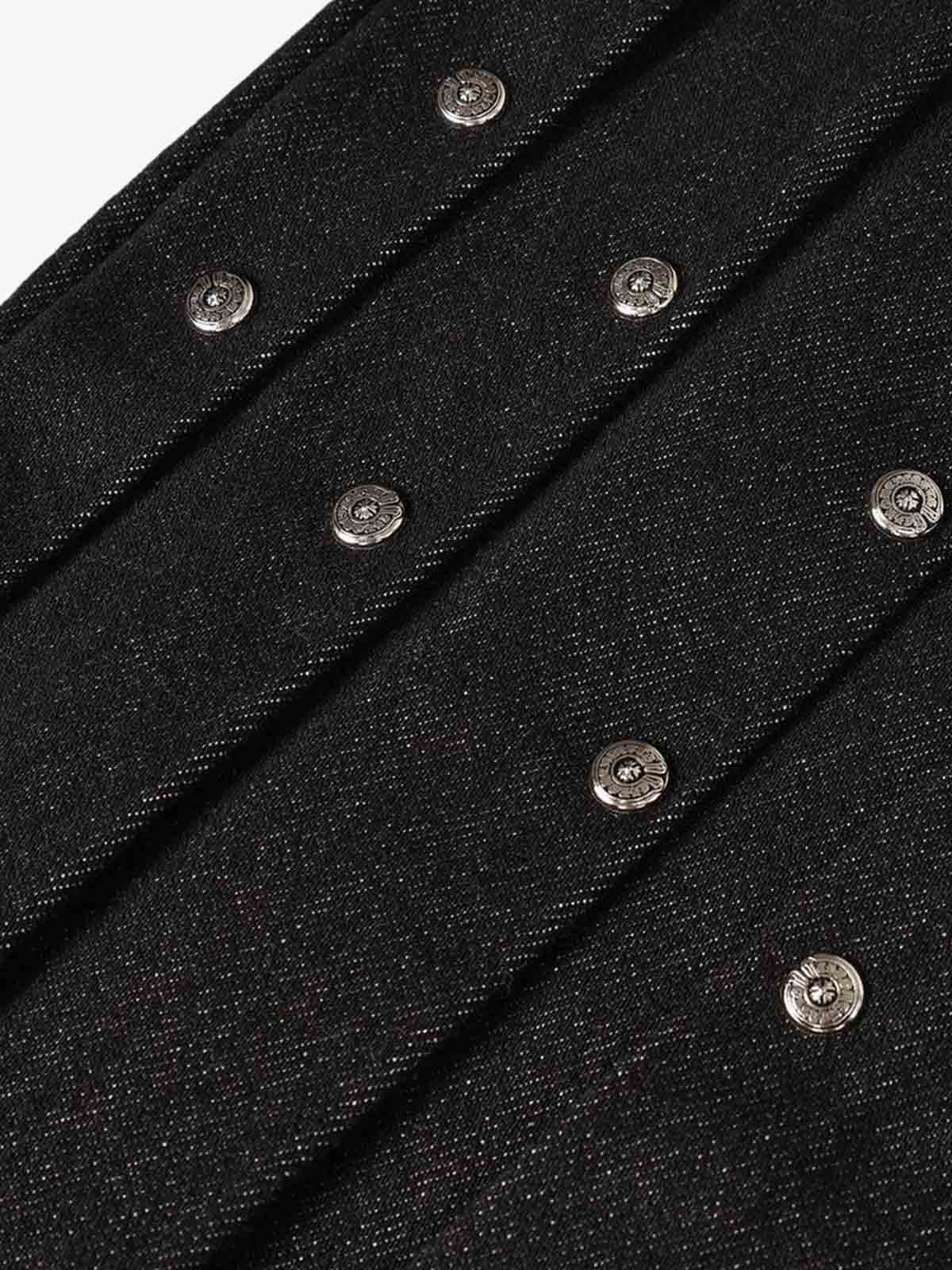 Studded Pleat Wide Leg Denim Jeans - Luxuryurbanwear