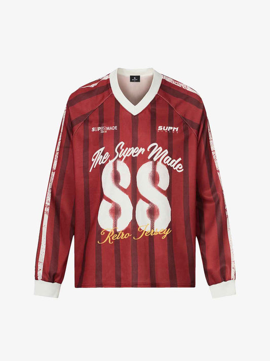 Retro Striped 88 Print Graphic Jersey Long-Sleeved T-Shirt