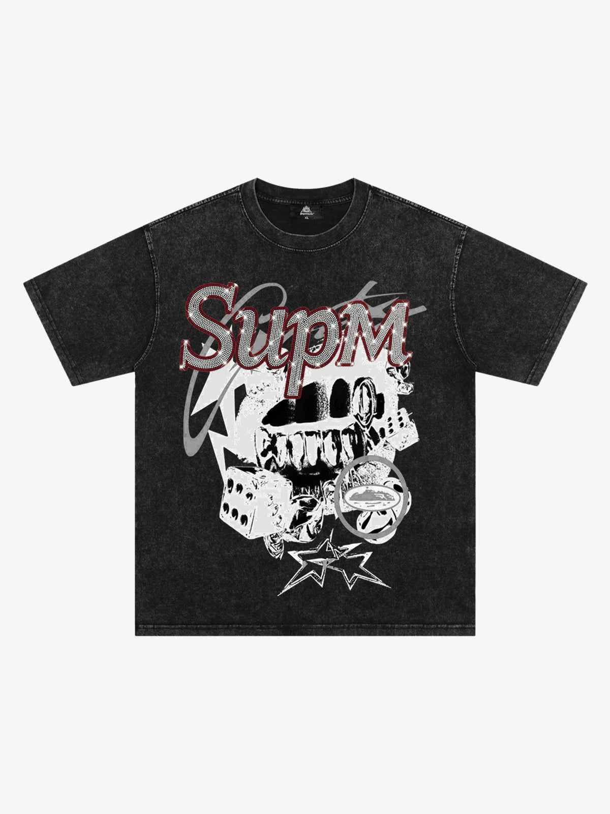 Washed Rhinestone Letter Graphic T-Shirt