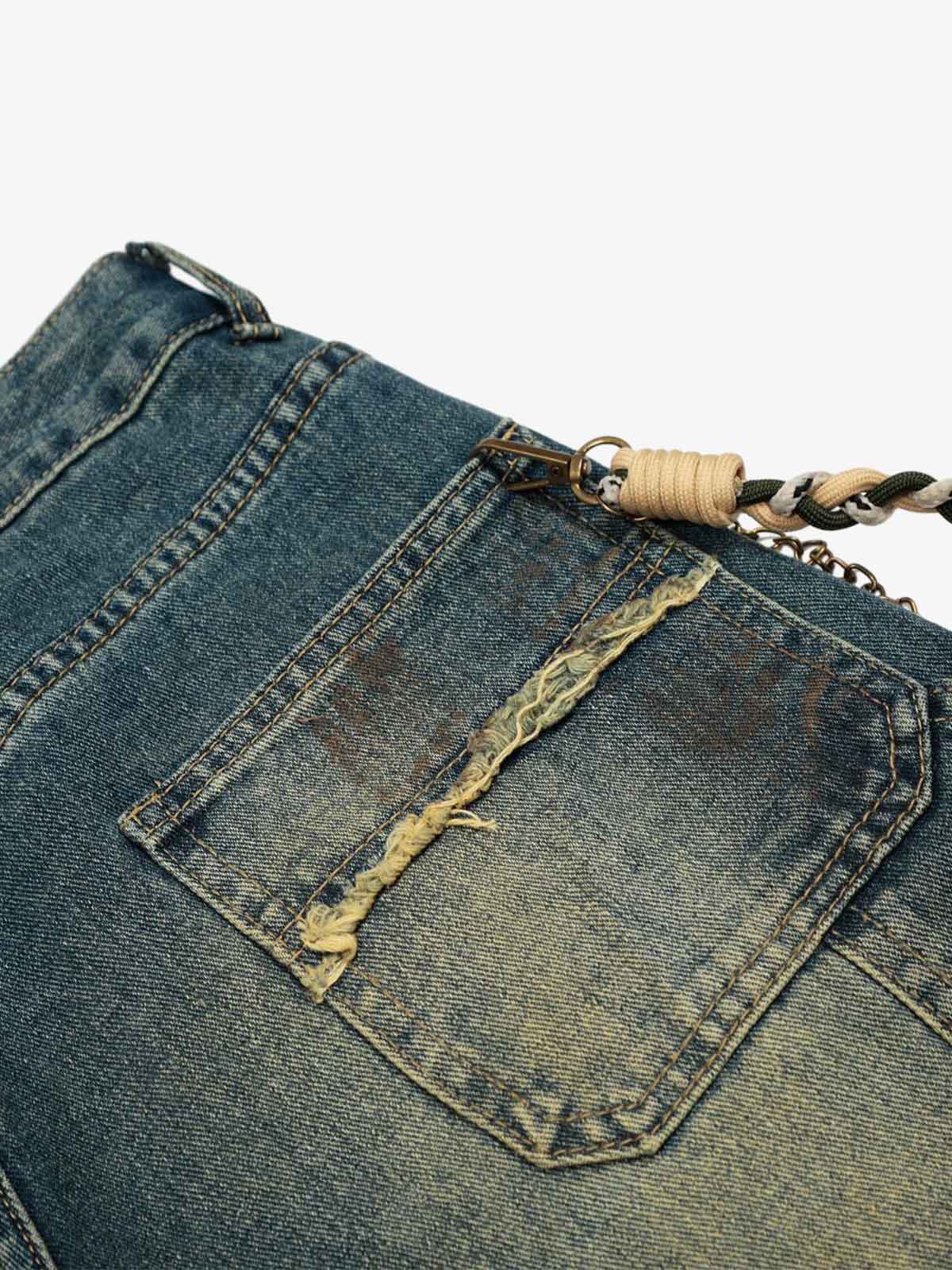 Vintage Inkjet Dirty Dye Washed Scimitar Distressed Jeans - Luxuryurbanwear