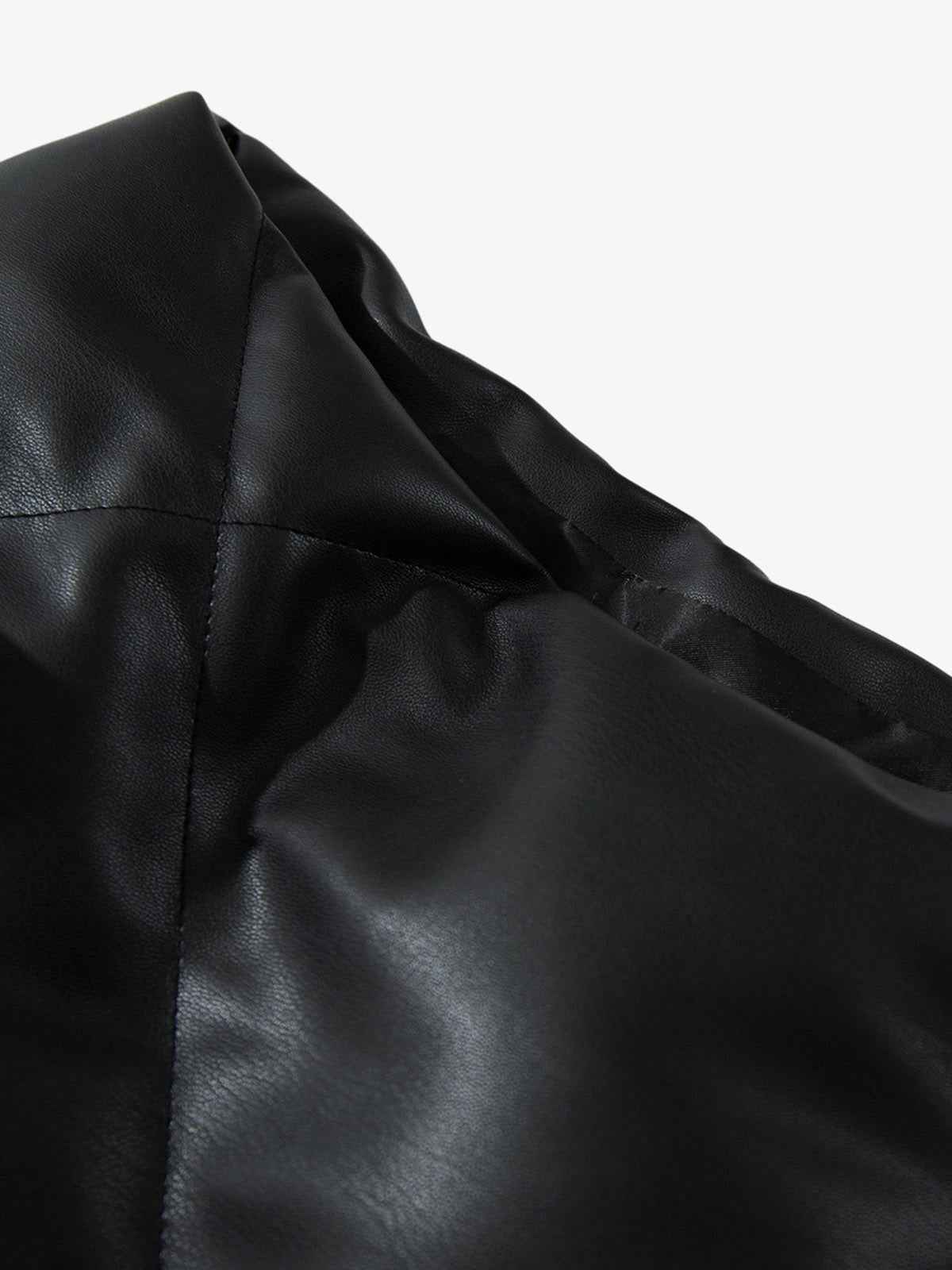Minimalist Faux Leather Stand Collar Puffer Vest
