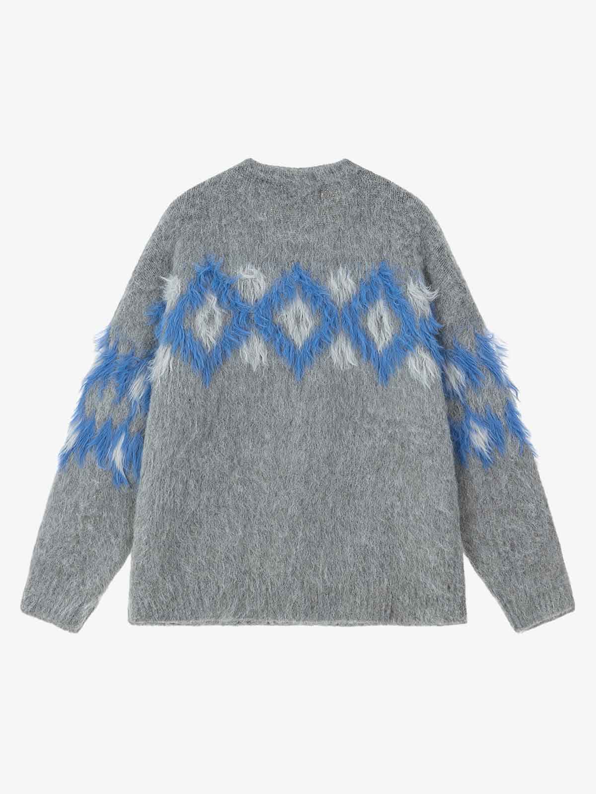 Retro Fuzzy Argyle Jacquard Knit Sweater