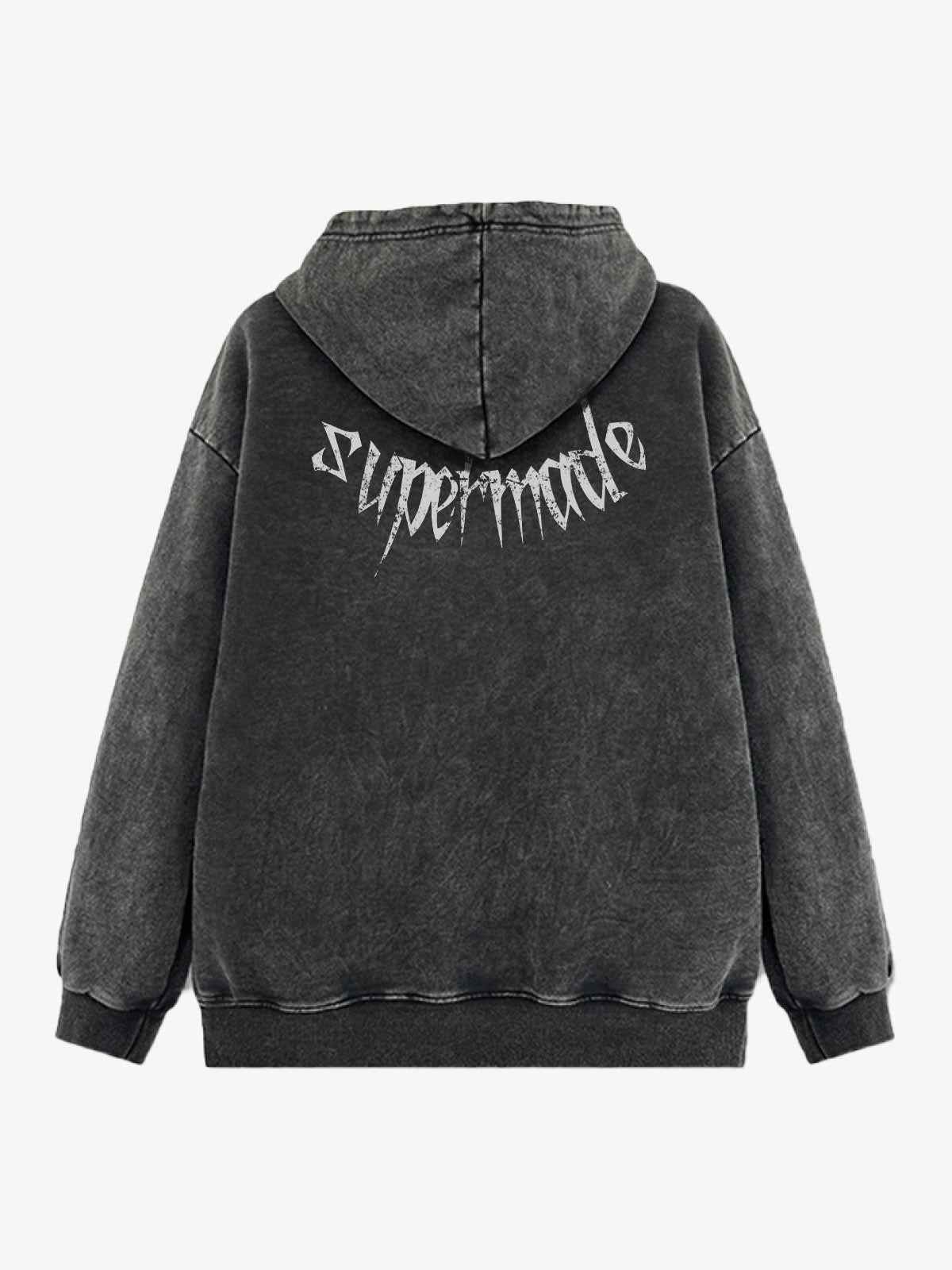 Gothic Devil Graphic Washed Hoodie
