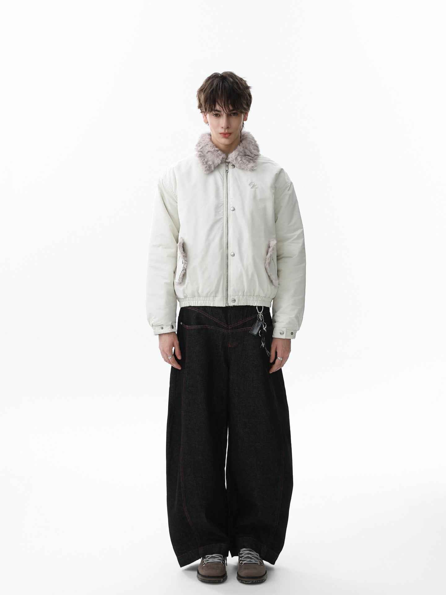 Faux Fur Collar Zipper Padded Bomber Jacket