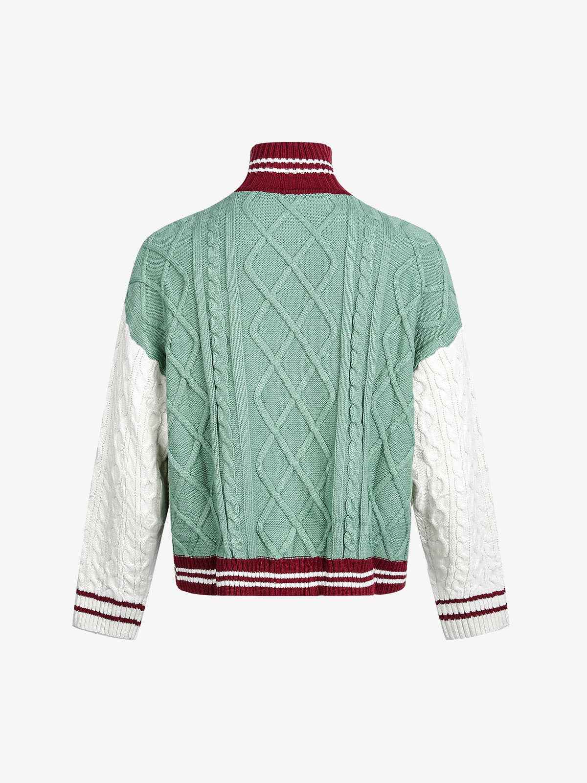 Retro Contrast Color High Neck Knitted Cardigan Sweater