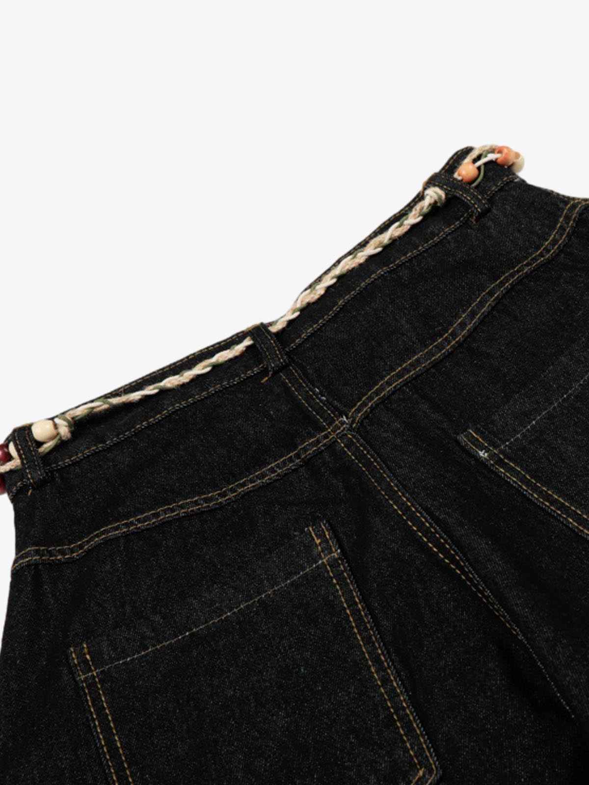 Rope Detail Waist Wide Leg Denim Jeans
