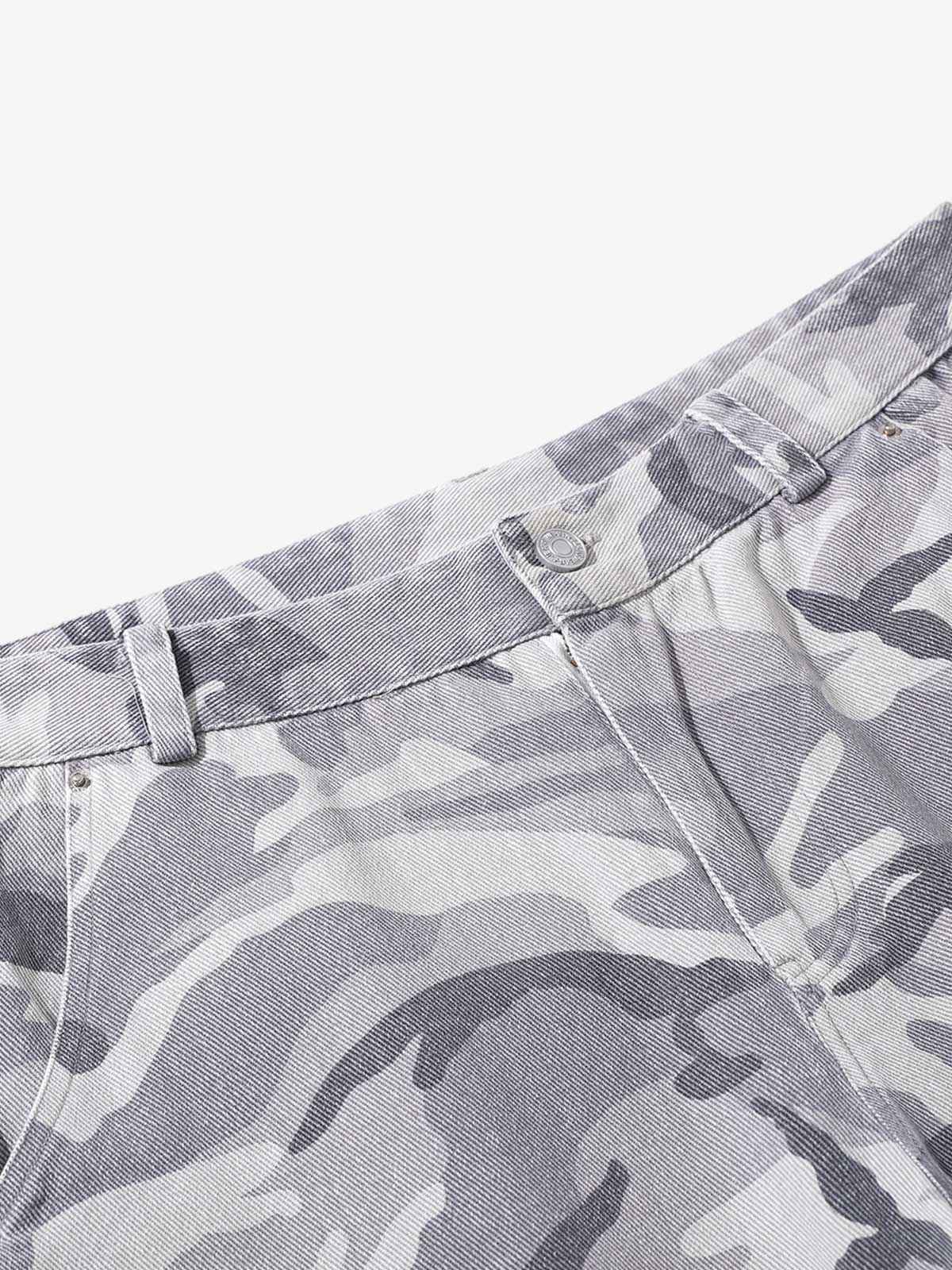Snow Camouflage Machete Wide-Leg Cargo Barrel Pants - 2548