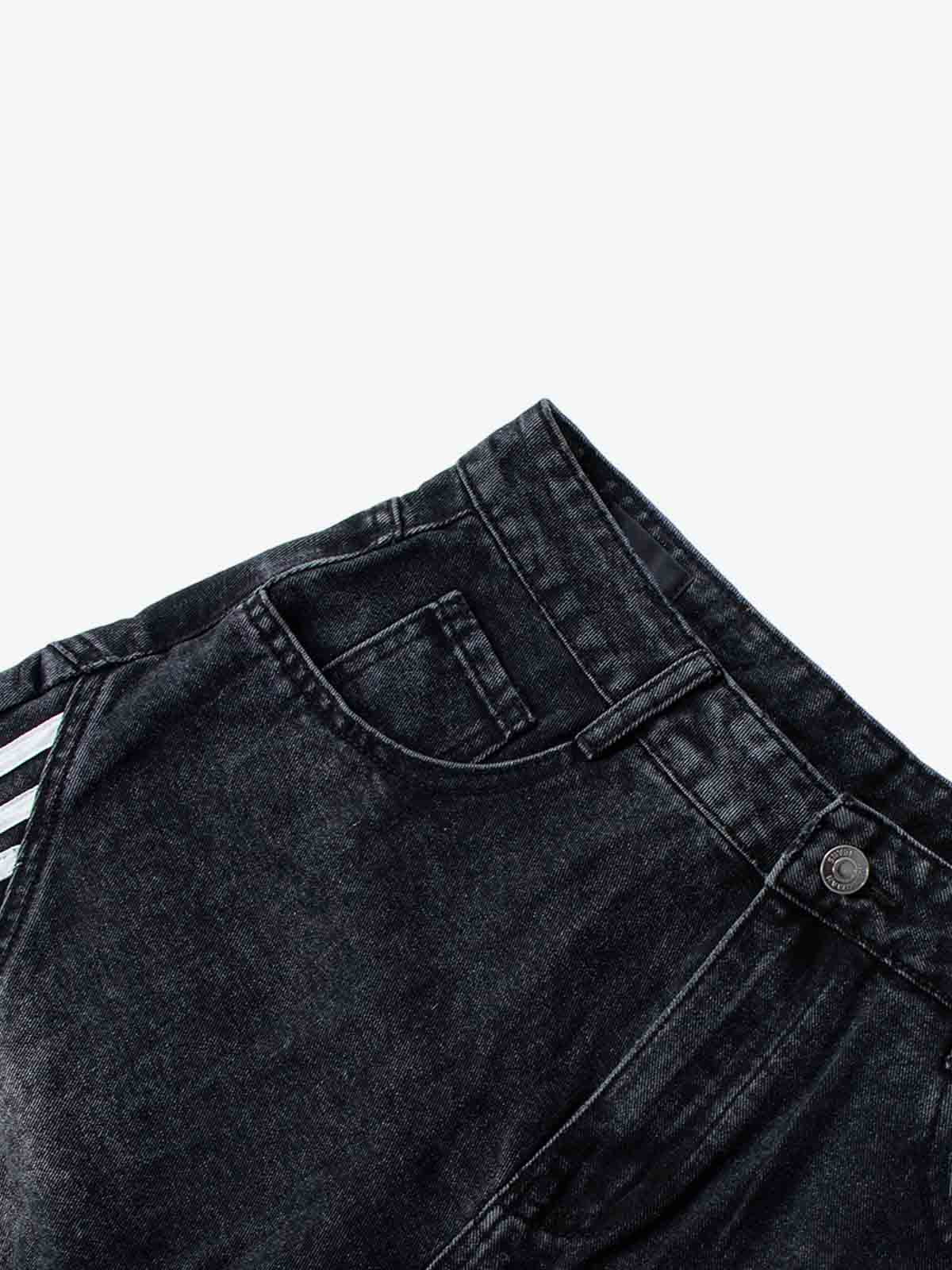 Contrast Stripe Panel Barrel Denim Jeans - Luxuryurbanwear