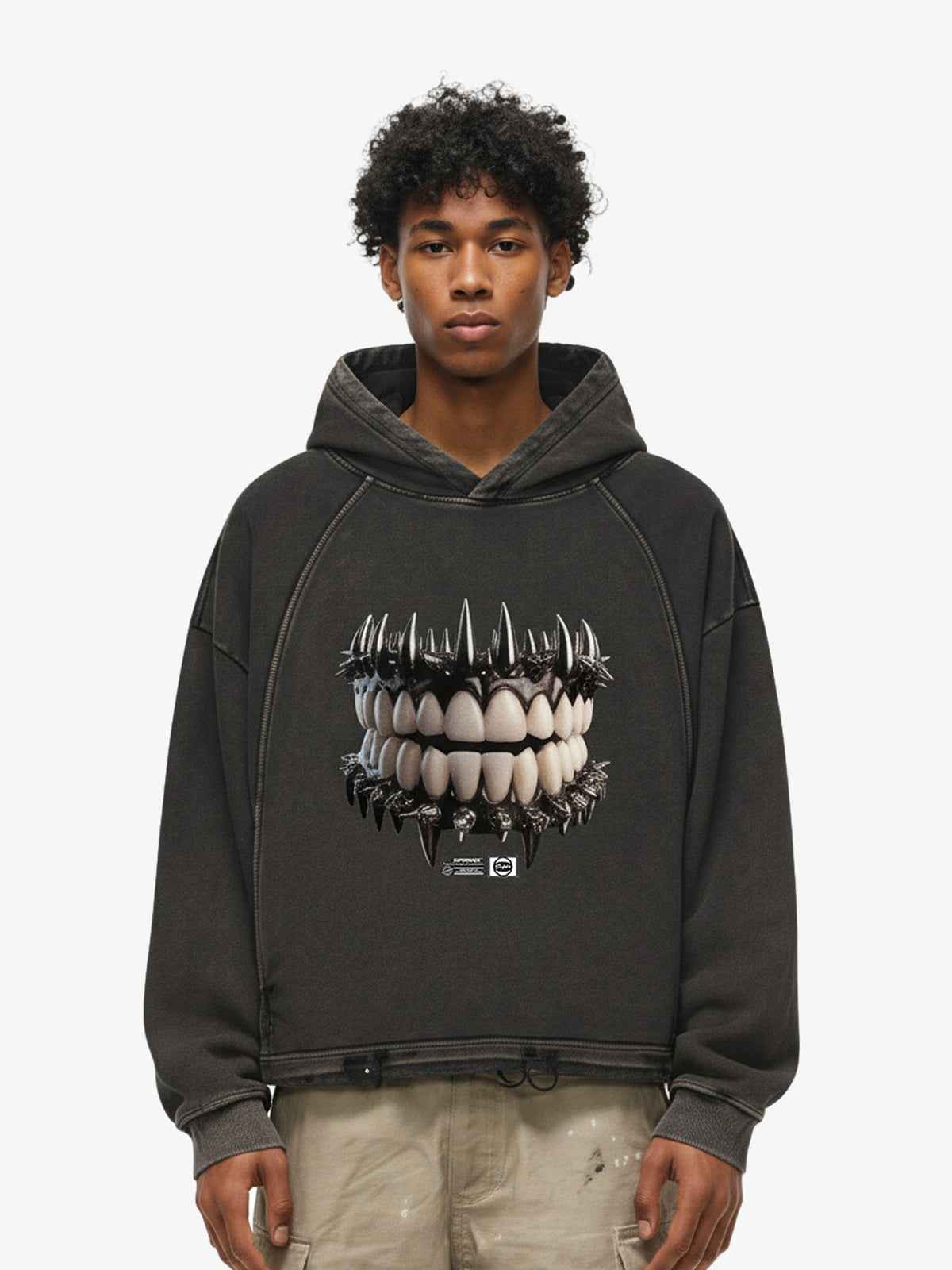 Dark Monster Teeth Graphic Cropped Hoodie