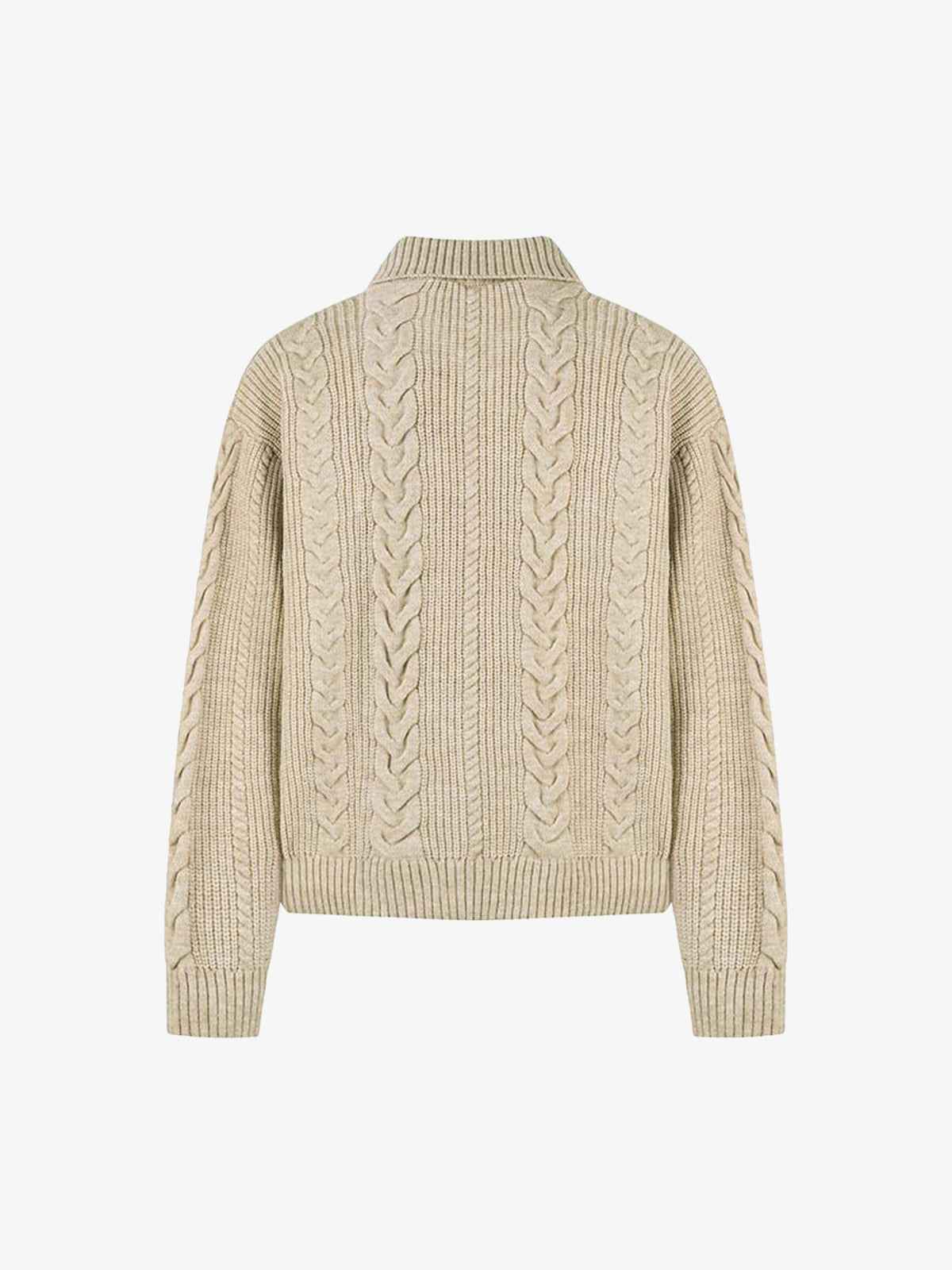 Knitted Vintage Floral Wheat Ear Pattern Double Zip Sweater