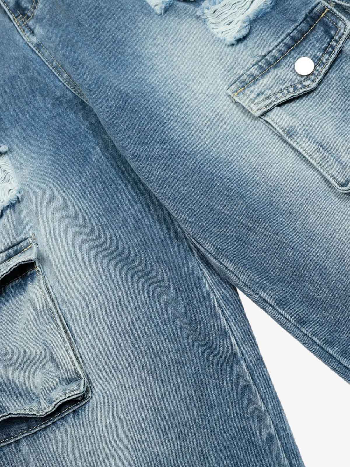 Retro Ripped Cargo Jeans - Luxuryurbanwear