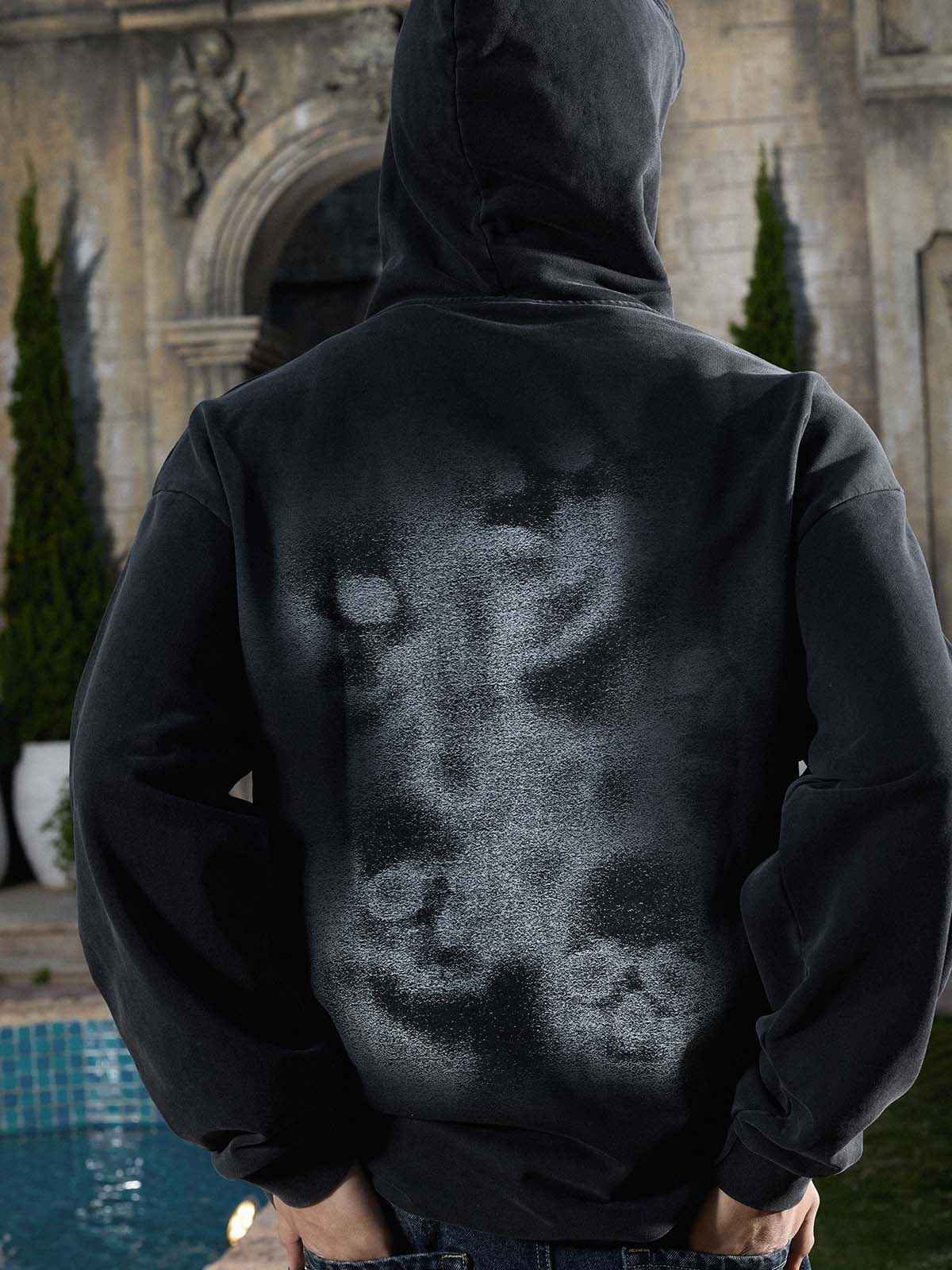 Rhinestone Letter Airbrush Graphic Pullover Hoodie