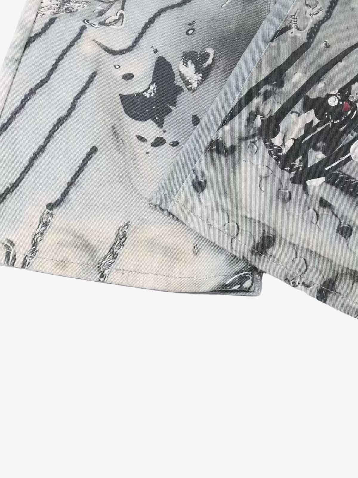Abstract 3D Digital Print Wide-Leg Jeans - Luxuryurbanwear