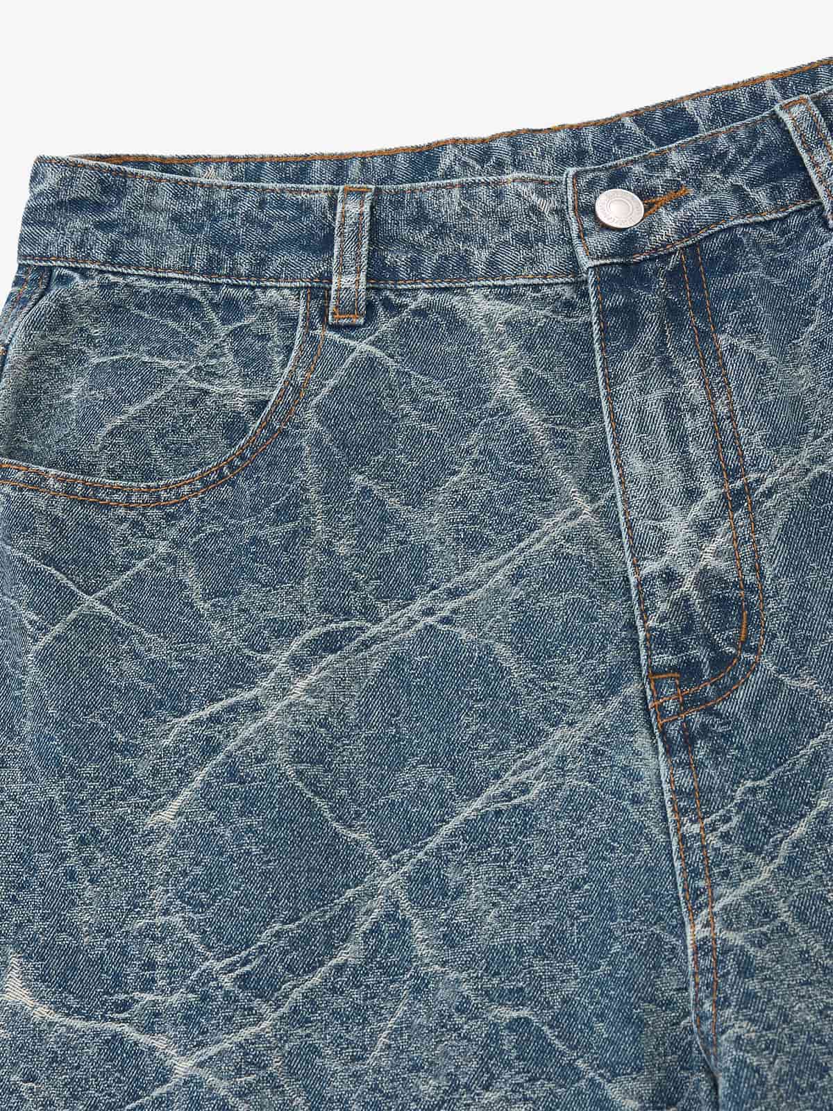 Retro Crackle-Washed Barrel Jeans - Luxuryurbanwear