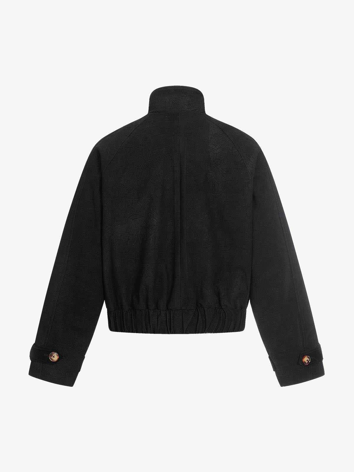 Textured Faux Leather Stand Collar Metal Buckle Jacket