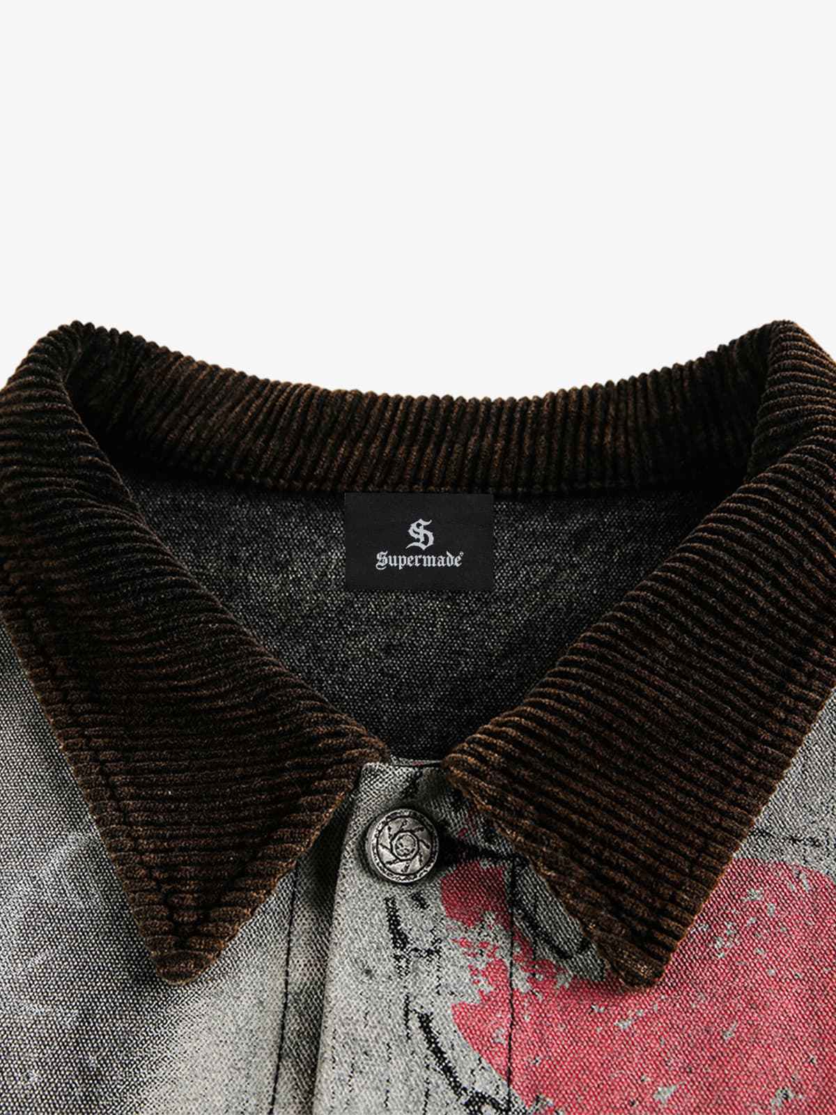 Washed And Distressed Dark Graffiti Patchwork Jacket