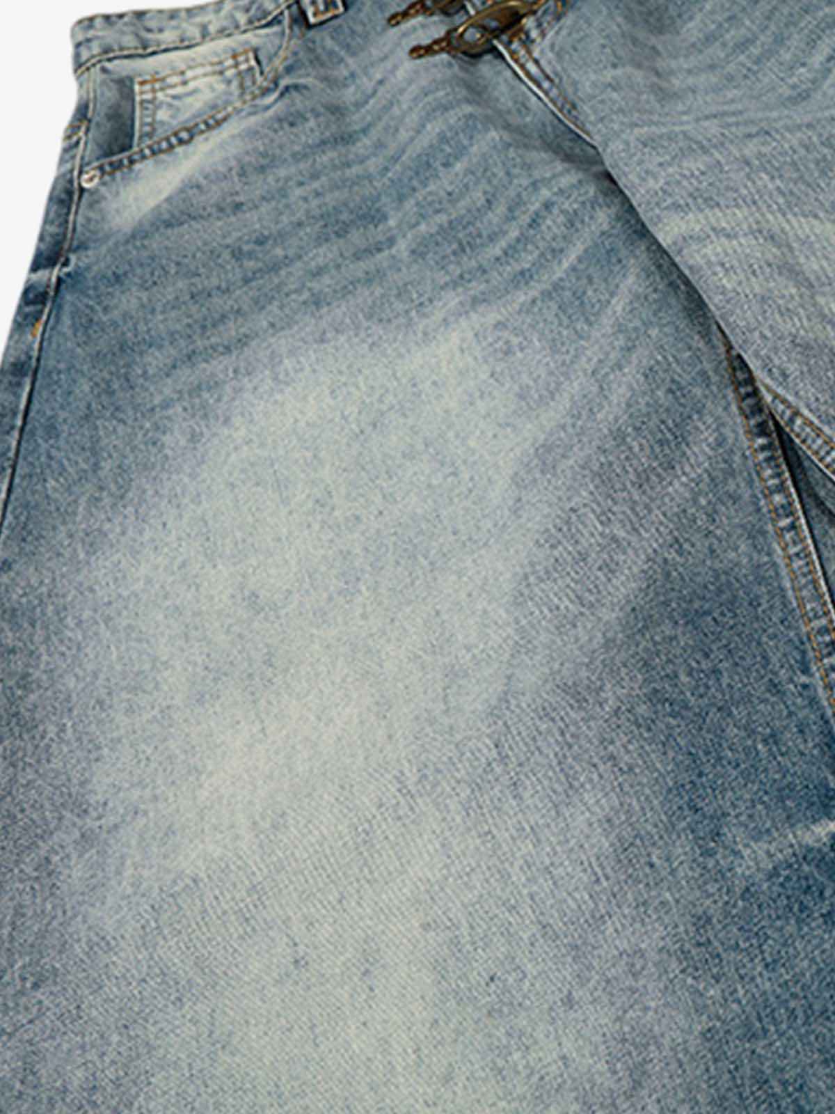 Washed Metal Hook Front Design Barrel Jeans