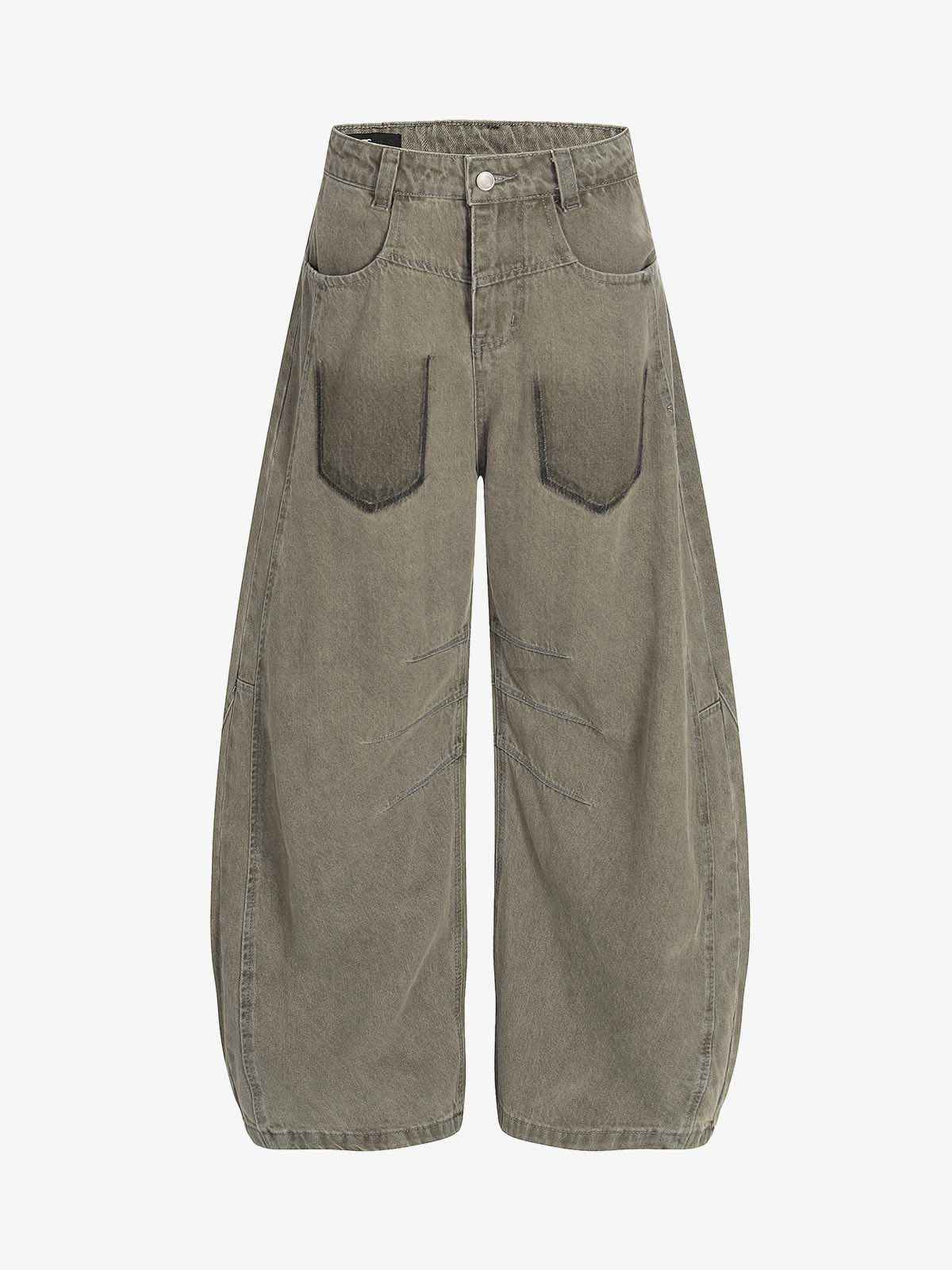 High Waist Pleated Barrel Leg Washed Pants