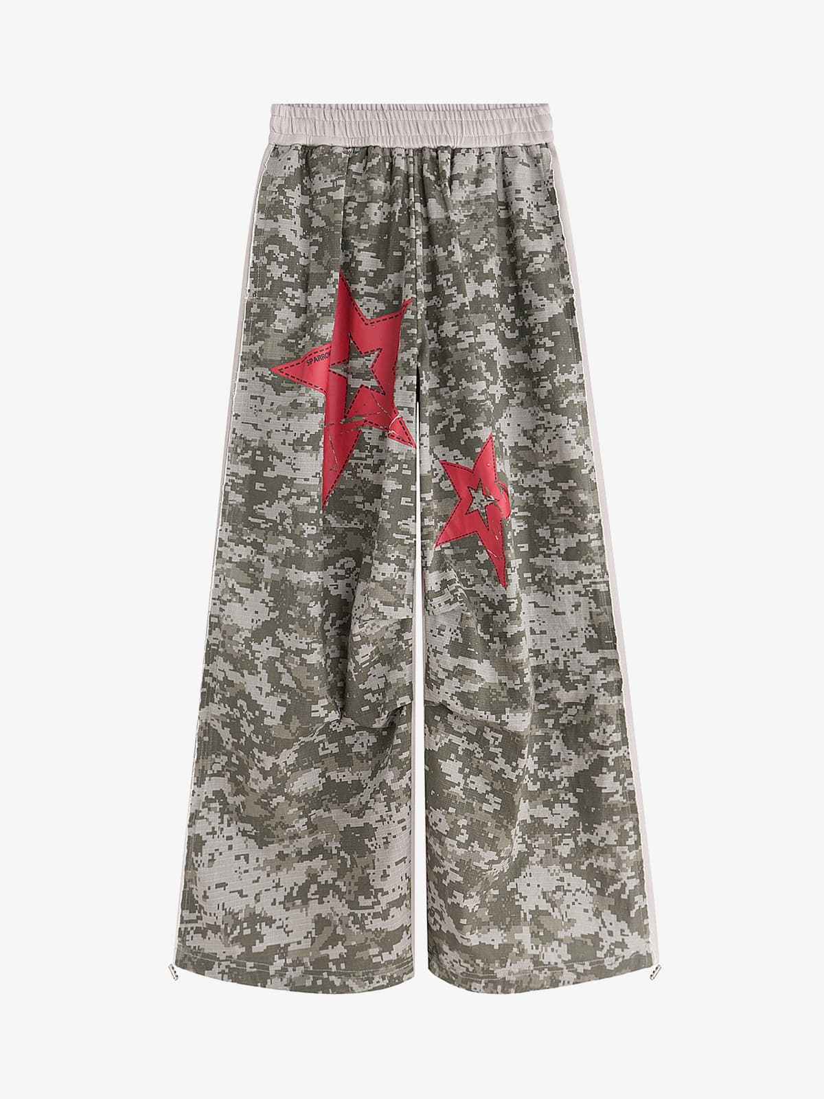 Retro Camouflage Star Patch Colorblock Casual Pants