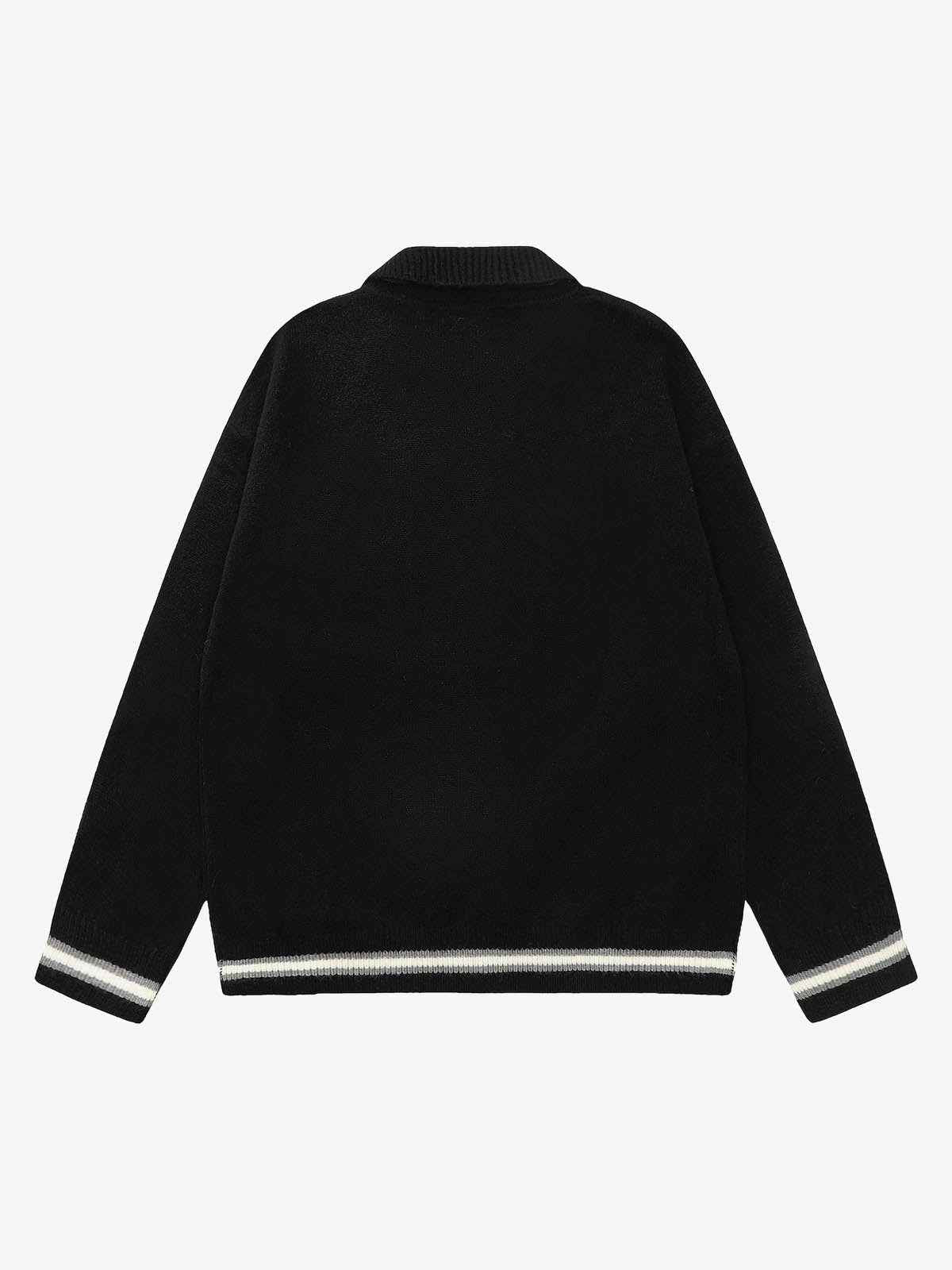 Retro Striped Contrast Panel Button-Up Collar Sweater