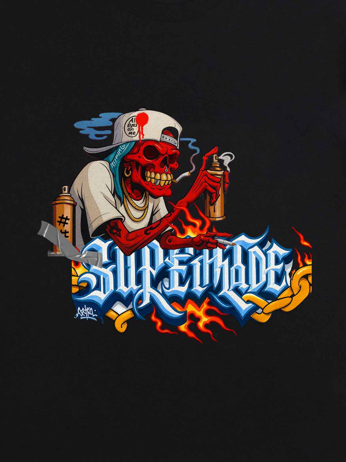 Street Skull Graffiti Artist Flame Flower Font T-Shirt
