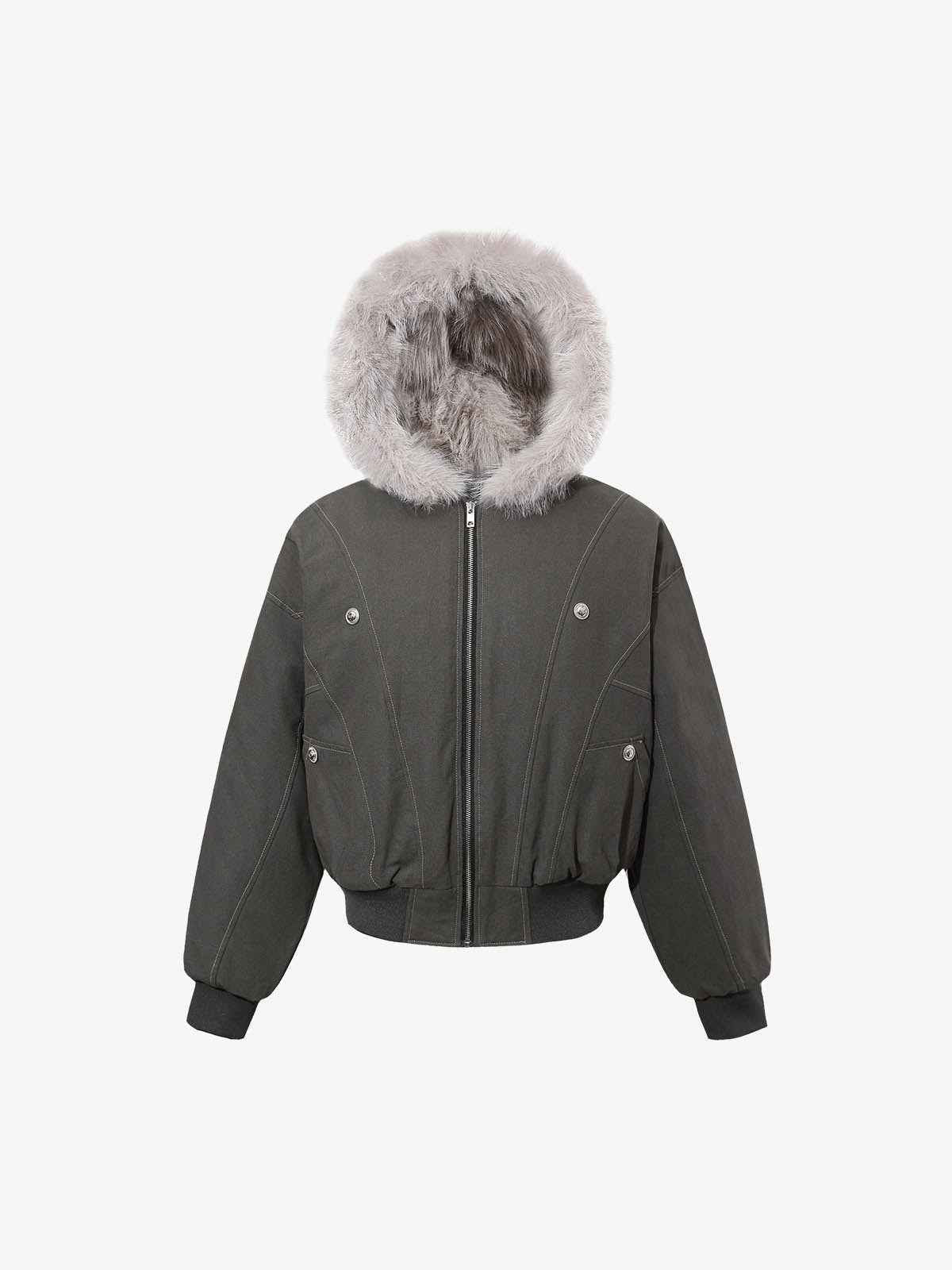 Faux Fur Hooded Padded Bomber Jacket