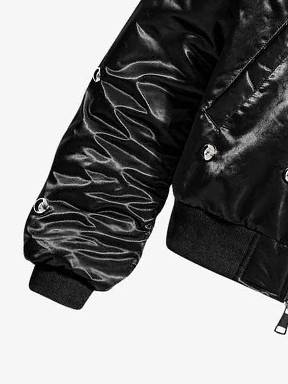 Detachable Faux Fur Collar Glossy Padded Bomber Jacket