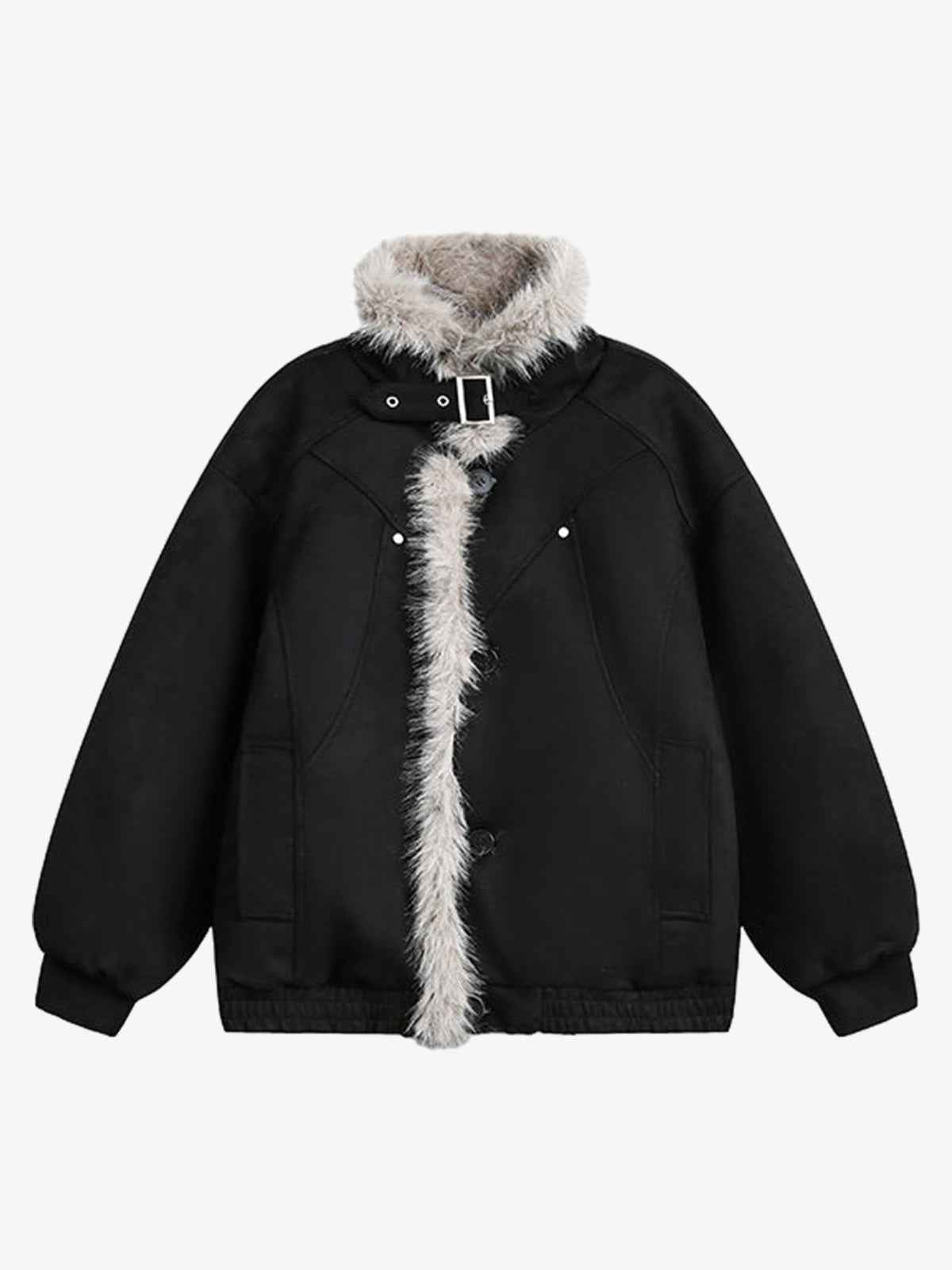 Vintage Faux Fur Trimmed Suede Padded Bomber Jacket