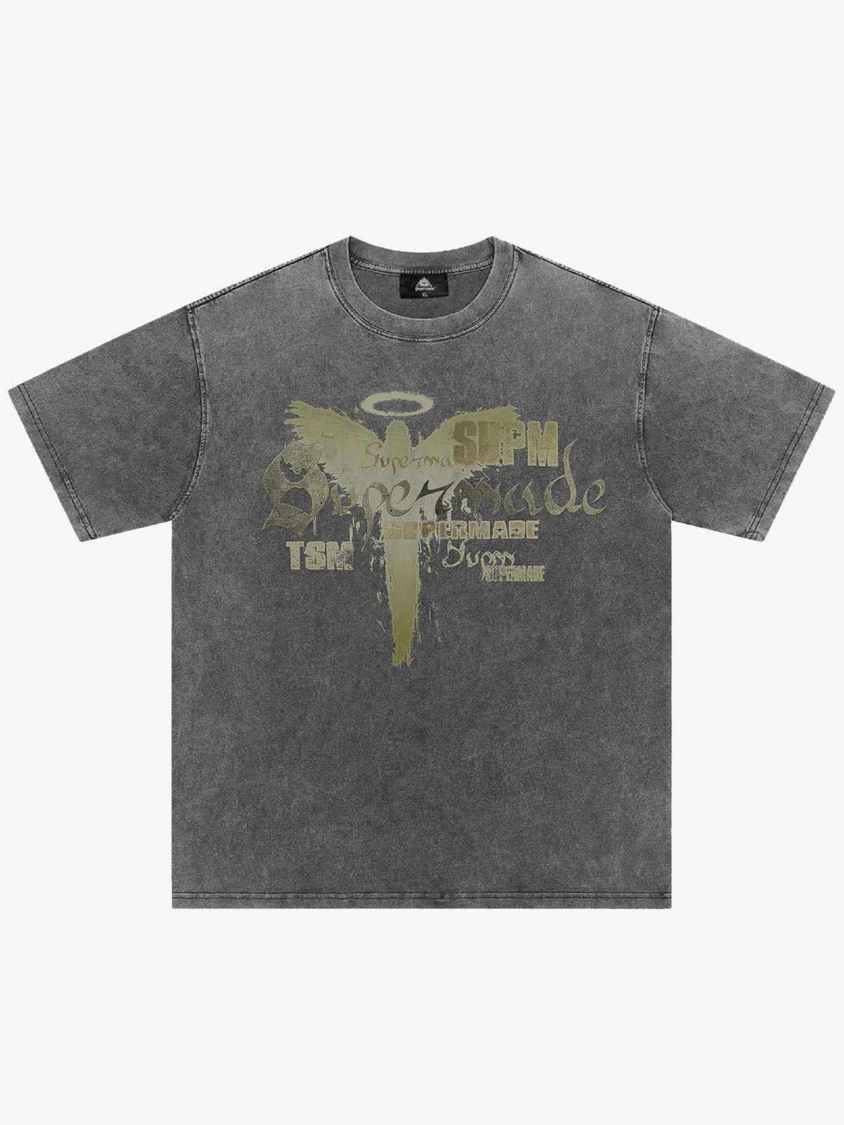 Distressed Washed Gothic Angel Graphic T-Shirt