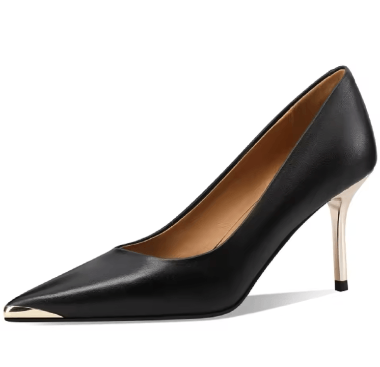Blade Pump | Leather Gold Stiletto Cap-Toe - Luxuryurbanwear