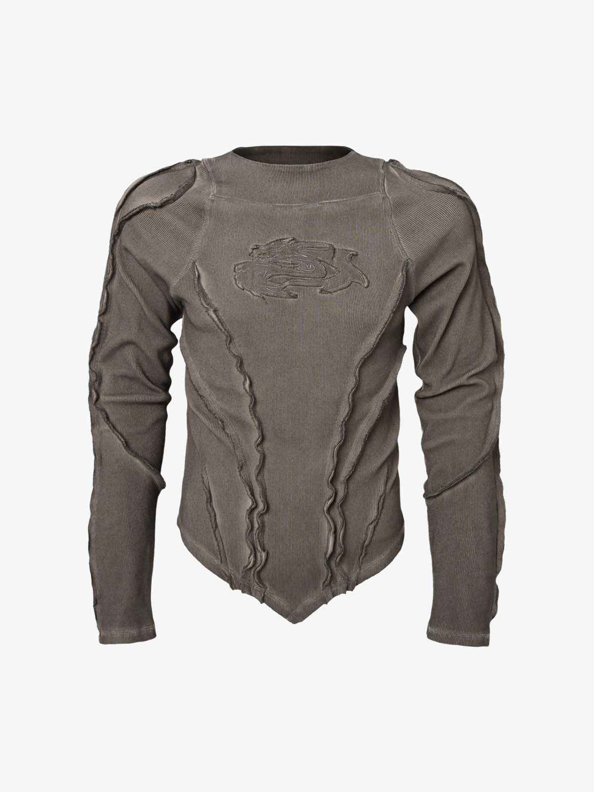 Vintage Washed Sculpted Seam Ribbed Long Sleeve T-Shirt