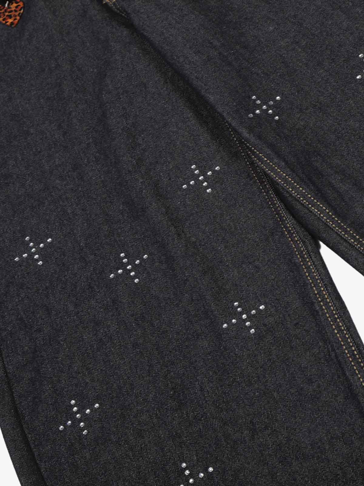 Studded Cross Pattern Wide Leg Denim Jeans - Luxuryurbanwear