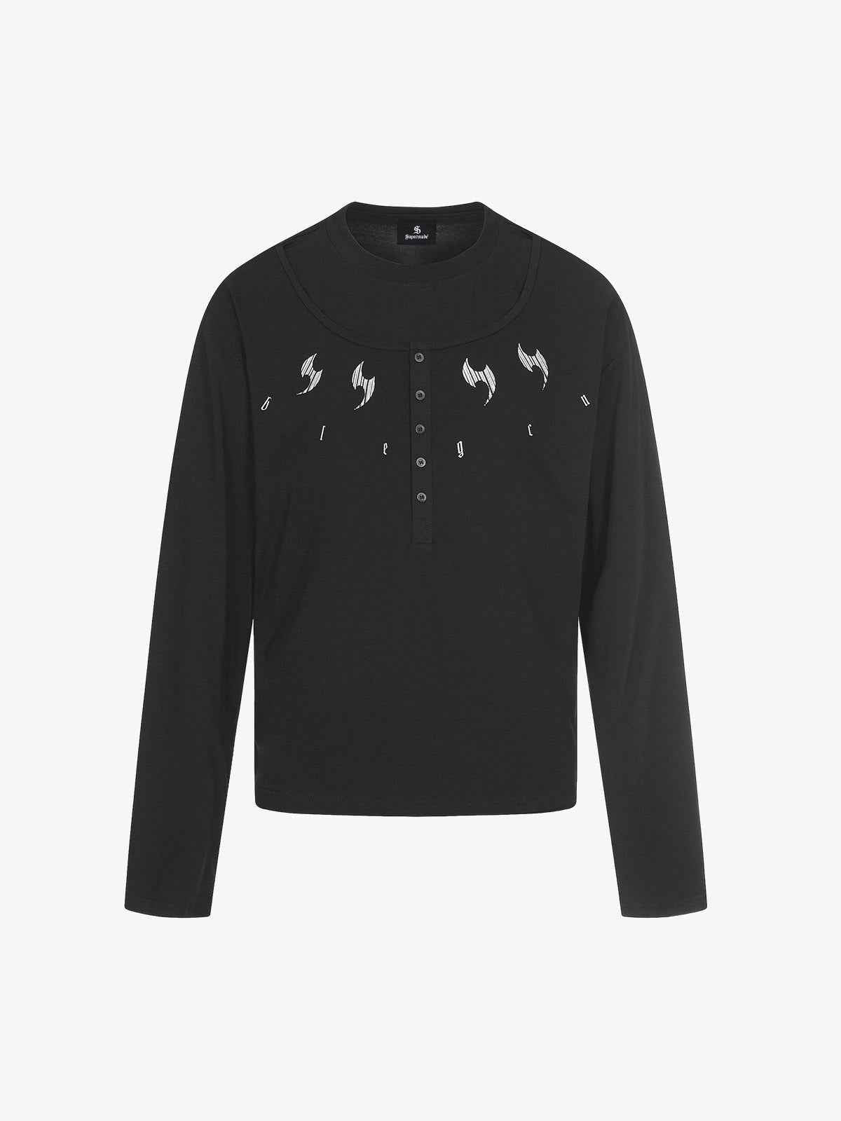 Layered Neck Button Detail Long Sleeve T-Shirt