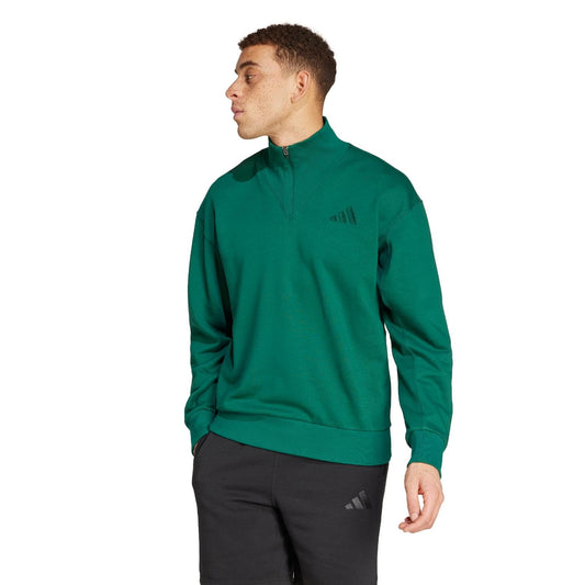 adidas Mens All SZN Fleece Quarter-Zip Crewneck Swearshirt Collegiate Green
