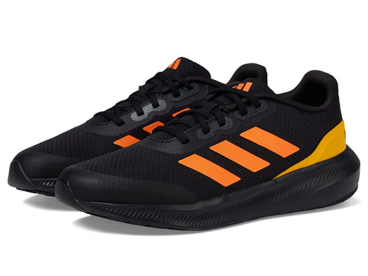 adidas® Kids Run Falcon 3.0 Running Shoes for Little Kids and Big Kids – Textile Design – Lace-Up Closure Black/Screaming Orange/Solar Gold 1 Little Kid M