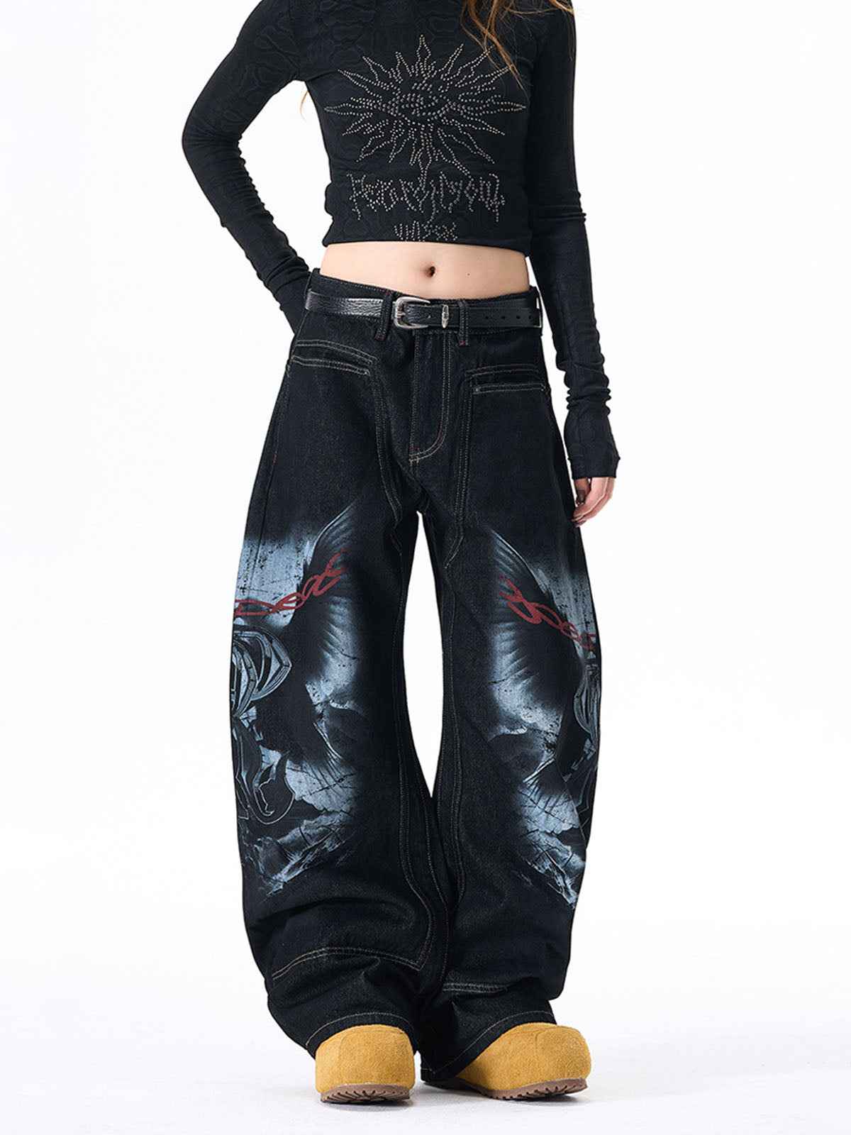 Dark Gothic Graphic Wide-Leg Jeans