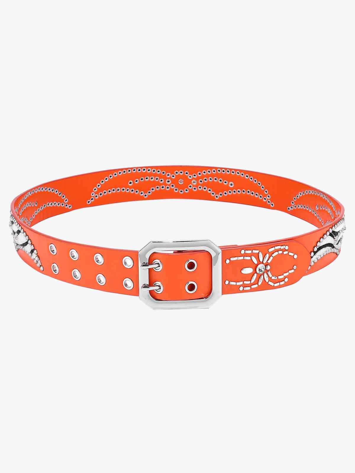 Retro Studded Zebra Pattern Wide Leather Belt