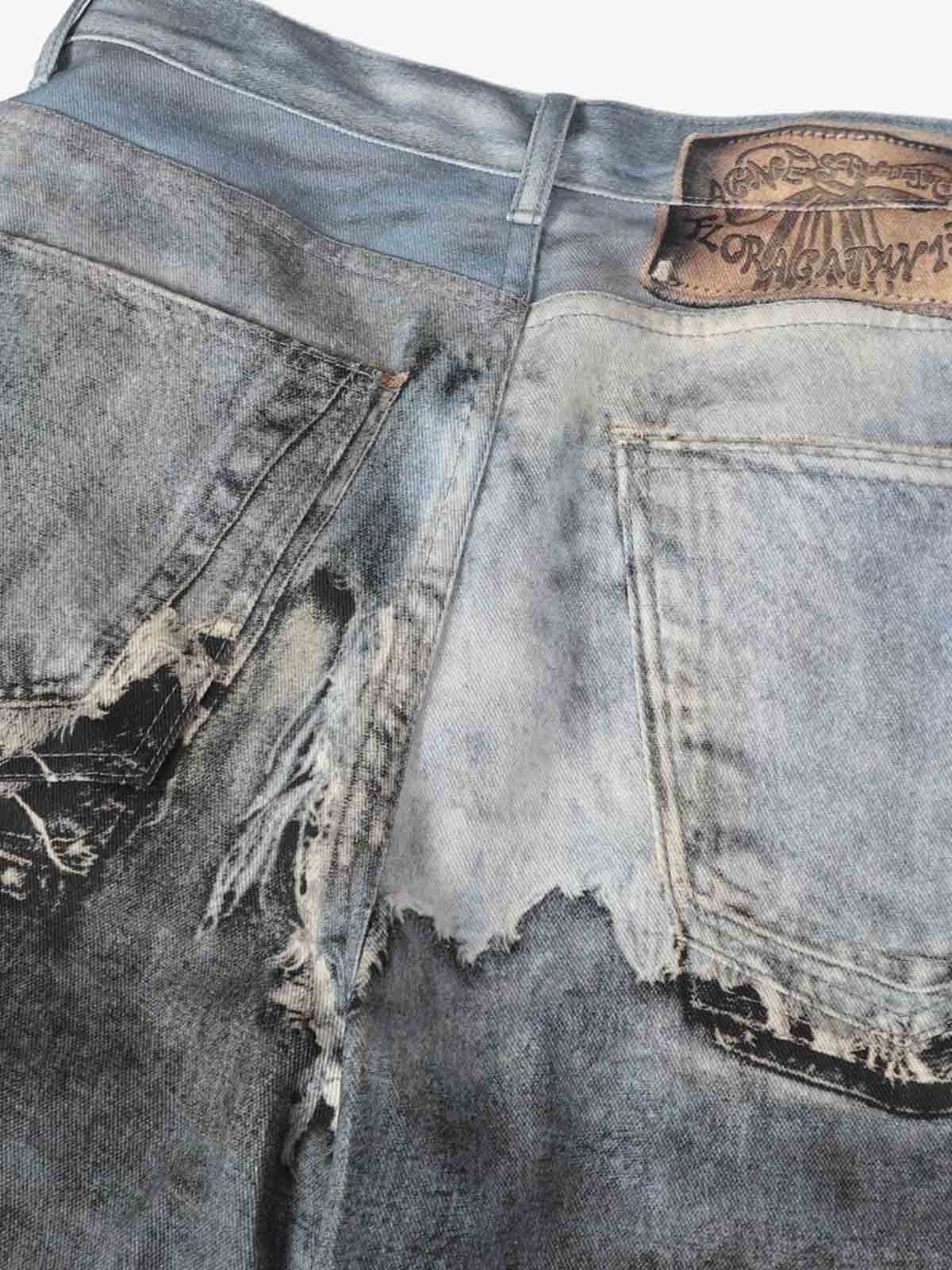 Distressed Patchwork Wide Leg Washed Denim Jeans - Luxuryurbanwear