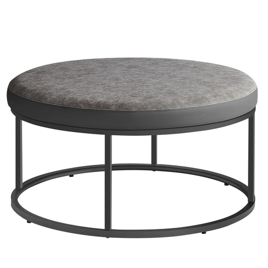 SONGMICS HOME LUIZ Collection - Ottoman Round Coffee Table Footstool Reversible Top Padded Seat Side Table Minimalist Steel Frame Max. Load 660 lb for Living Room Dove Gray ULOM078G01