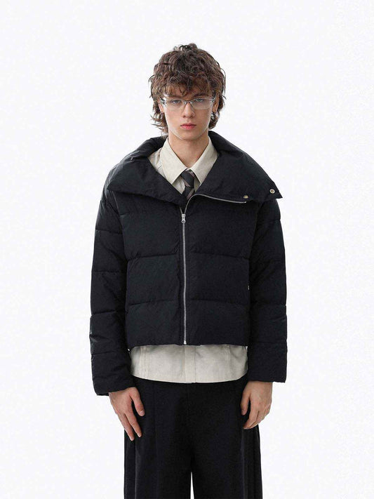 Vintage Asymmetric Zip High-Neck Puffer Jacket