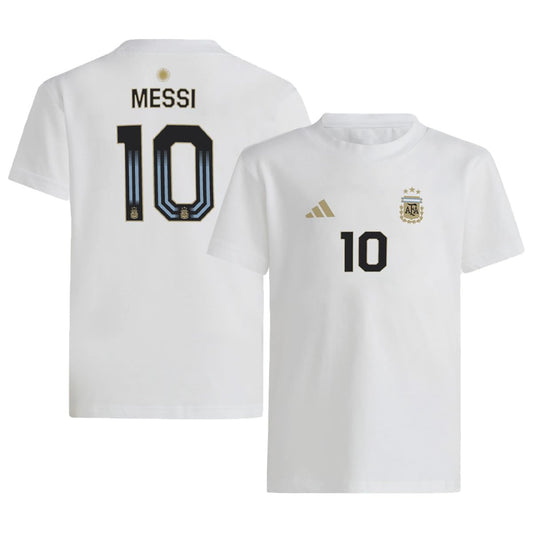 adidas Lionel Messi #10 Argentina National Team Youth Size Player Name & Number T-Shirt (White Youth Large-14/16)